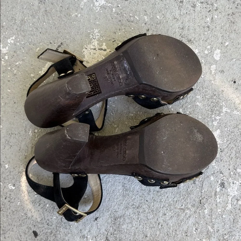 Jimmy Choo suede wood platforms